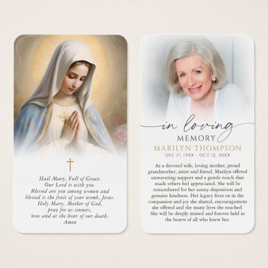 Religious Virgin Mary In Memory Cross Prayer Card (正面&裏面)