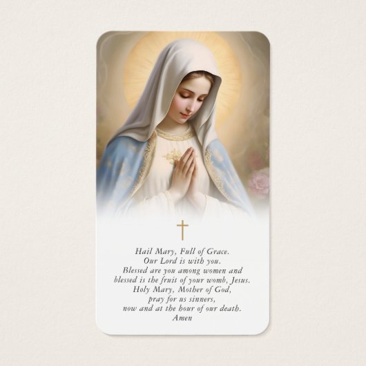 Religious Virgin Mary In Memory Cross Prayer Card (正面)