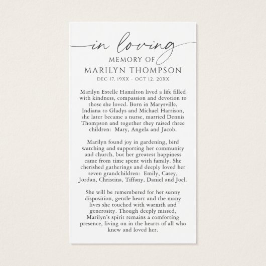 Religious Virgin Mary Memorial Funeral Prayer Card (裏面)