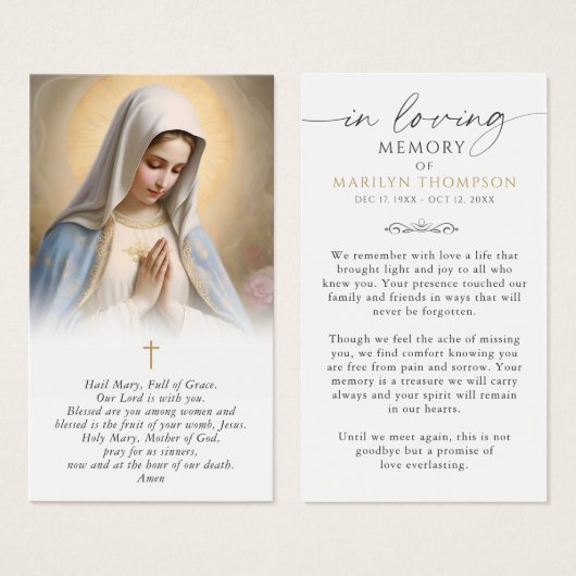 Religious Virgin Mary Photo Funeral Prayer Card (正面&裏面)