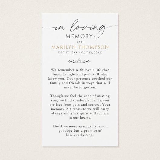 Religious Virgin Mary Photo Funeral Prayer Card (裏面)