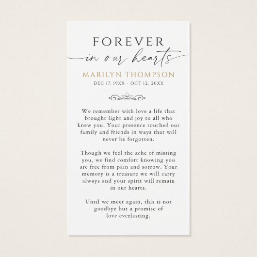 Religious Virgin Mary Photo Sympathy Prayer Card (裏面)