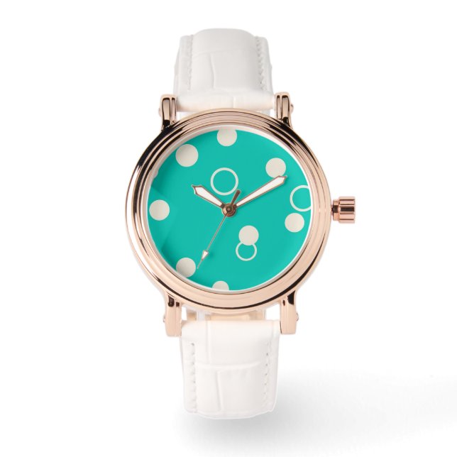 RELOGIO DESIGN Padrão Gráfico em Turquesa e Branco 腕時計 (正面)
