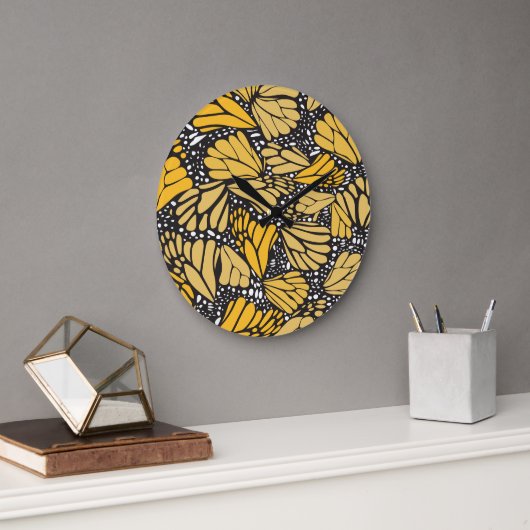 Reloj de pared circular estampado mariposa monarca ラージ壁時計 (オフィス)