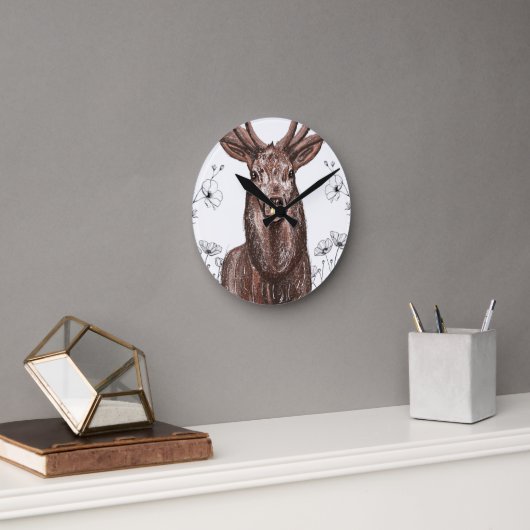 Reloj de pared con diseño de venado con flores. ラウンド壁時計 (オフィス)