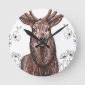 Reloj de pared con diseño de venado con flores. ラウンド壁時計 (正面)
