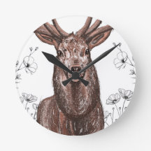 Reloj de pared con diseño de venado con flores.