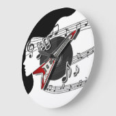 Reloj de pared con notas Musicales Y Mujer ラージ壁時計 (傾斜)