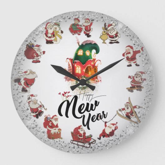 Reloj de pared con papá Noel plateada ラージ壁時計 (正面)