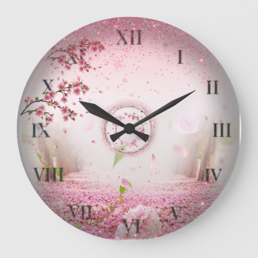 Reloj de pared con rosas y purpurina ラージ壁時計 (正面)