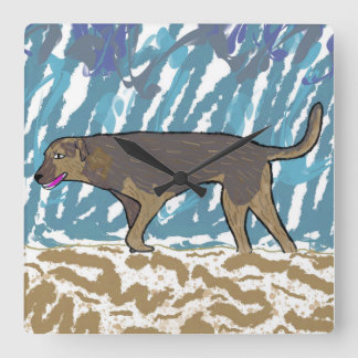 Reloj de pared cuadrado con diseño perro caminando スクエア壁時計