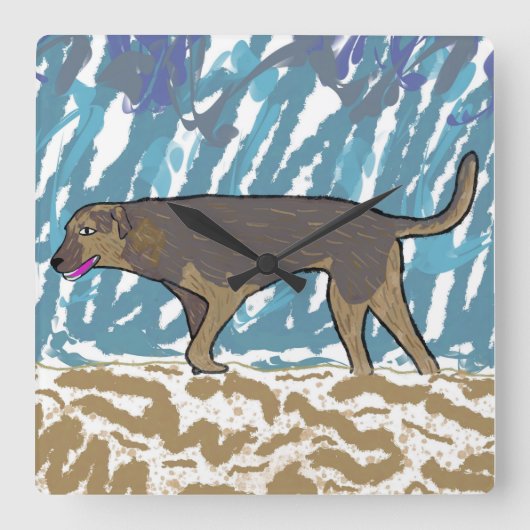 Reloj de pared cuadrado con diseño perro caminando スクエア壁時計 (正面)