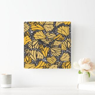 Reloj de pared cuadrado estampado mariposa monarca スクエア壁時計