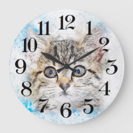 reloj de pared gato a la acuarela ラージ壁時計