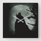 Reloj de Pared - Lobo Aullando a la luna Llena  スクエア壁時計 (正面)