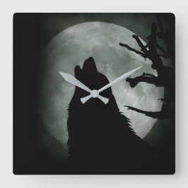 Reloj de Pared - Lobo Aullando a la luna Llena  スクエア壁時計
