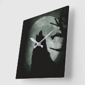 Reloj de Pared - Lobo Aullando a la luna Llena  スクエア壁時計 (傾斜)