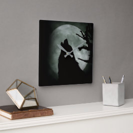Reloj de Pared - Lobo Aullando a la luna Llena  スクエア壁時計