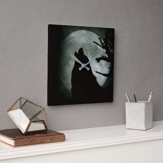 Reloj de Pared - Lobo Aullando a la luna Llena  スクエア壁時計 (オフィス)