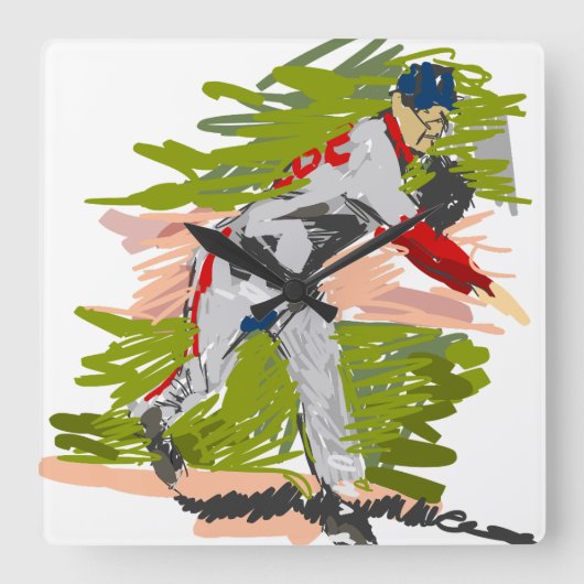Reloj de Pared Pitcher Lanzando la Pelota スクエア壁時計 (正面)