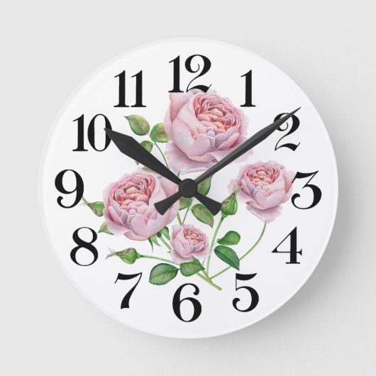 reloj de pared rosas a la acuarela ラウンド壁時計 (正面)