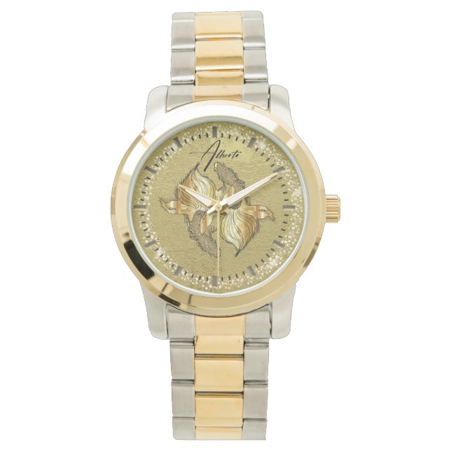 Reloj  dorada personalizada  con peces doradas 腕時計 (正面)