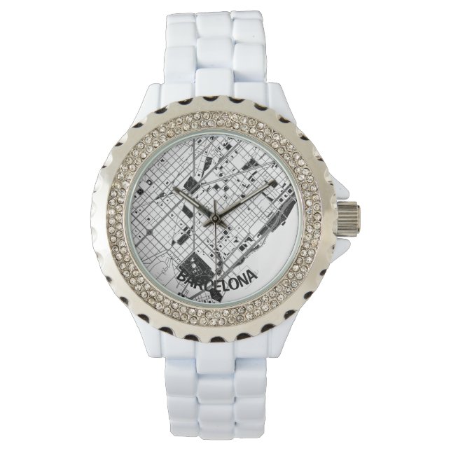 Reloj mapa minimalista de Barcelona - Blanco-negro 腕時計 (正面)