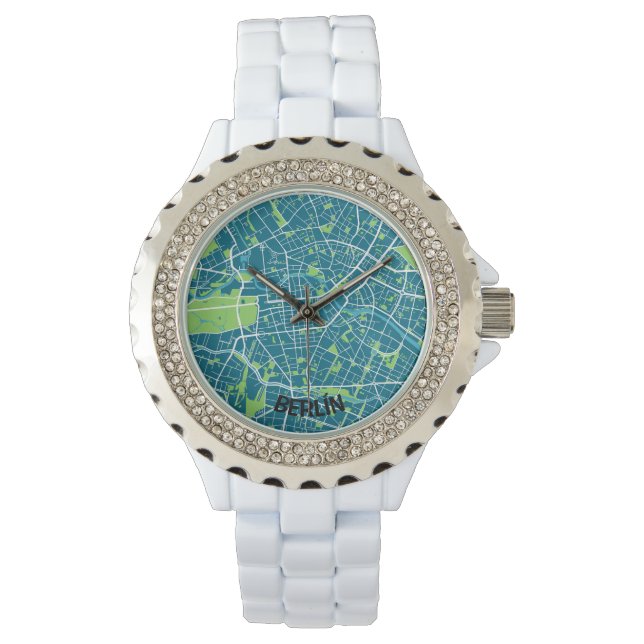 Reloj mapa minimalista de Berlín - Azul-verde 腕時計 (正面)