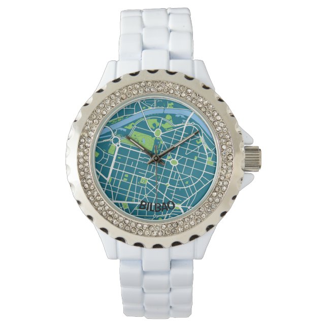 Reloj mapa minimalista de Bilbao - Azul-verde 腕時計 (正面)
