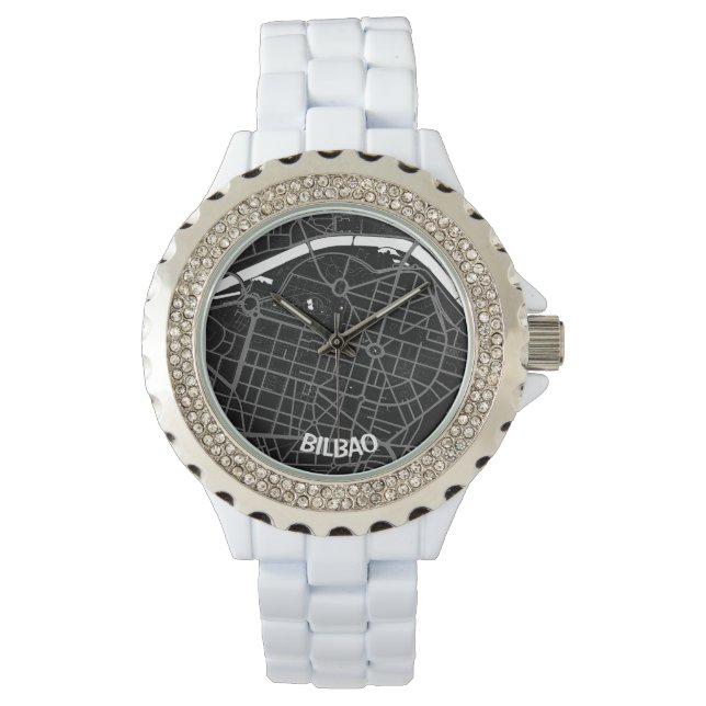 Reloj mapa minimalista de Bilbao - Negro-blanco 腕時計 (正面)