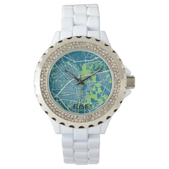 Reloj mapa minimalista de Elche - Azul-verde 腕時計 (正面)