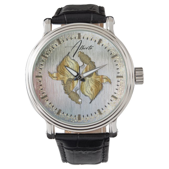 Reloj personalizada  con peces doradas 腕時計 (正面)