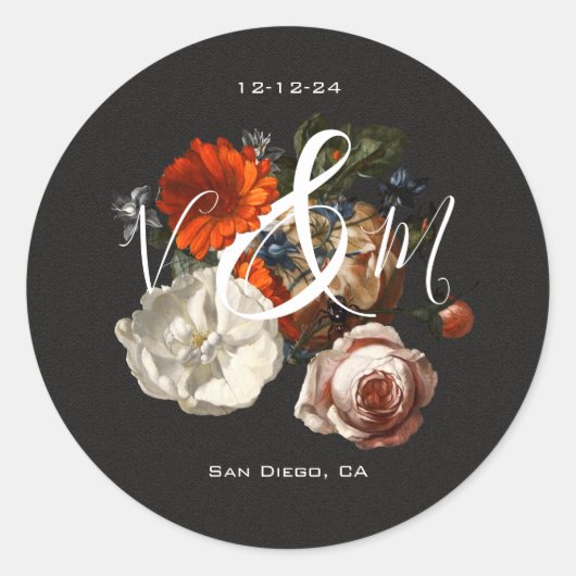 Rembrandt dark & moody monogramフローラスタンプ ラウンドシール (正面)