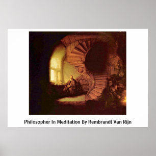 Rembrandt Van Rijn著黙想の哲学者 ポスター