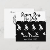 Remem-Purr 面白い 現代の 黒と白の猫 QR コード セーブザデート (正面/裏面)