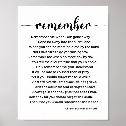 Remember Posal by Christina Georgina Rossetti ポスター (正面)