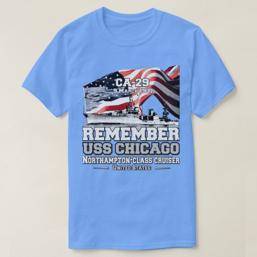 REMEMBER USS Chicago CA29ネイビー退役軍人 Tシャツ (デザイン正面)