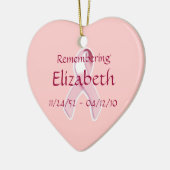 "Remembering__"の乳癌の認識度のリボン セラミックオーナメント (左)