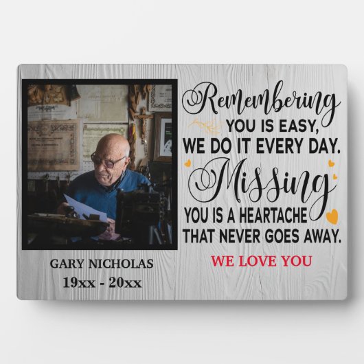 Remembering You Memorial引用文パーソナライズされた写真 フォトプラーク (正面)