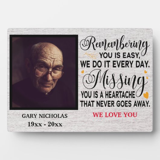 Remembering You Memorial引用文パーソナライズされた写真 フォトプラーク (正面)