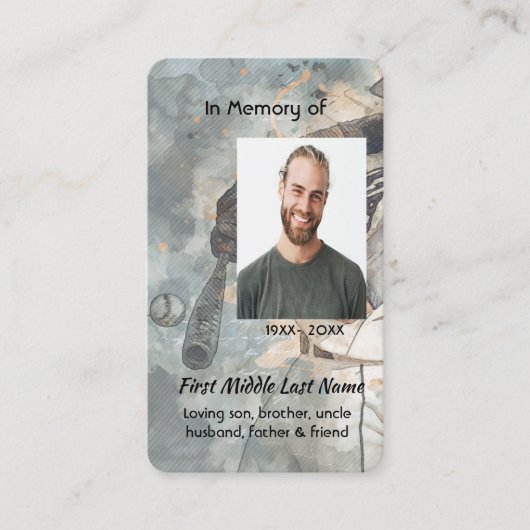 Remembrance Memorial Memory Card Baseball Sport 名刺 (正面)