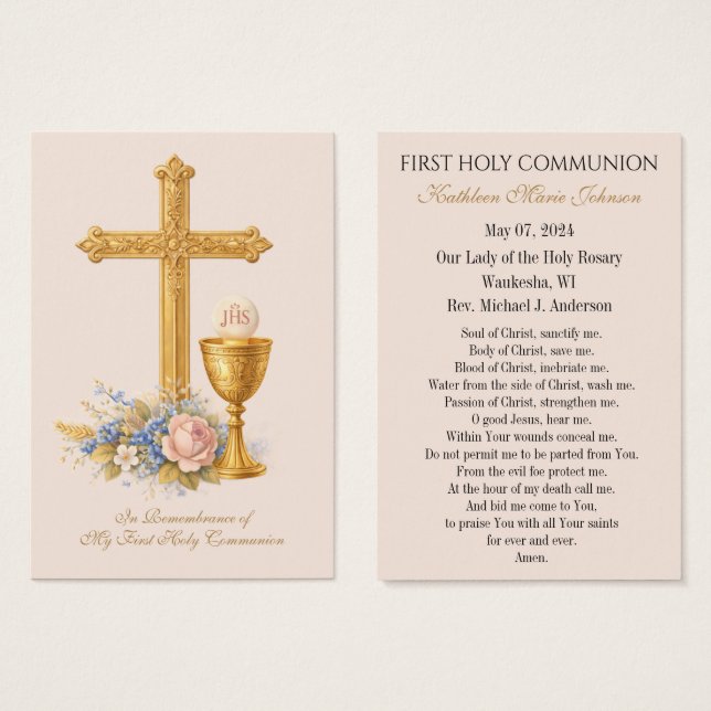 Remembrance Prayer Card for First Holy Communion (正面&裏面)