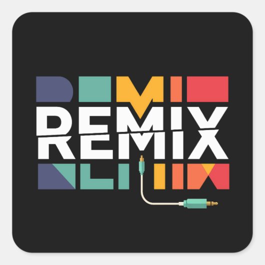 Remix Audio | DJミュージック レトロ幾何学グラフィック スクエアシール (正面)