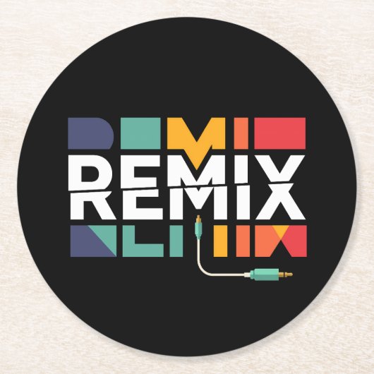 Remix Audio | DJミュージック レトロ幾何学グラフィック ラウンドペーパーコースター (正面)