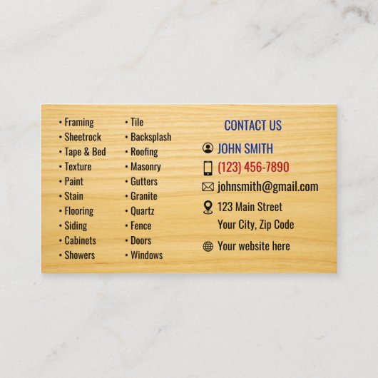 Remodeling Service Business Cards 名刺 (裏面)