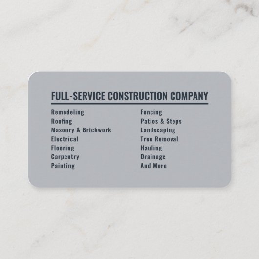 Remodeling Specialist Contractor Modern Charcoal 名刺 (裏面)