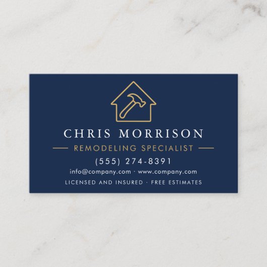 Remodeling Specialist QR Code Navy Blue Gold  名刺 (正面)