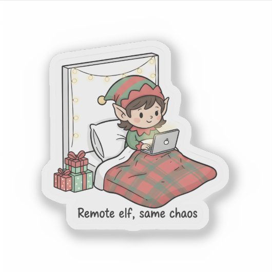 Remote Elf Chaos – Funny Christmas Work from Home シール (正面)