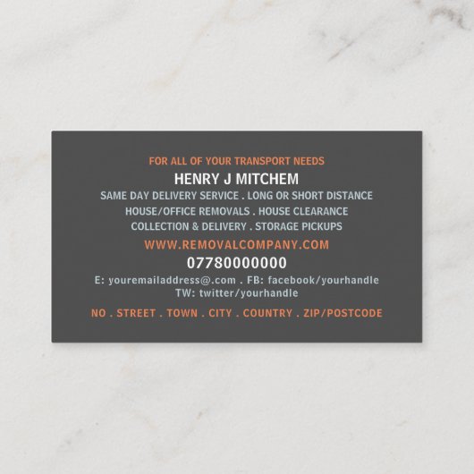 Removal Vanデザイン、Removal Company 名刺 (裏面)