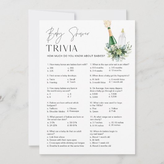REMYベビートリビア赤ちゃんシャワーゲーム – Poppinボトル 招待状 (正面)